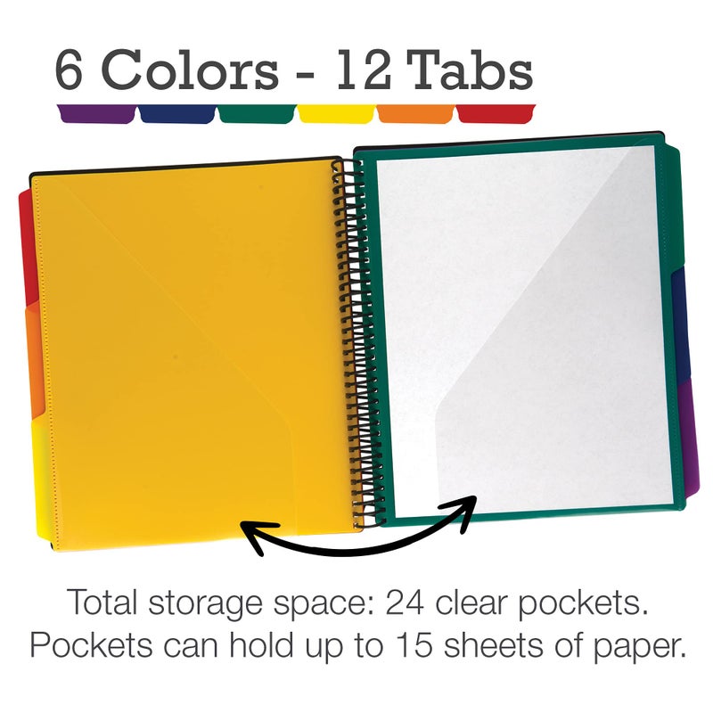 Samsill Spiral Folder Organizer - 12 Dividers & 24 Pockets with Zipper Pouch, Multi Pocket Color Cordinated Folder Binder with Customizable Tabs, Document Organizer (Basic) - Image 3